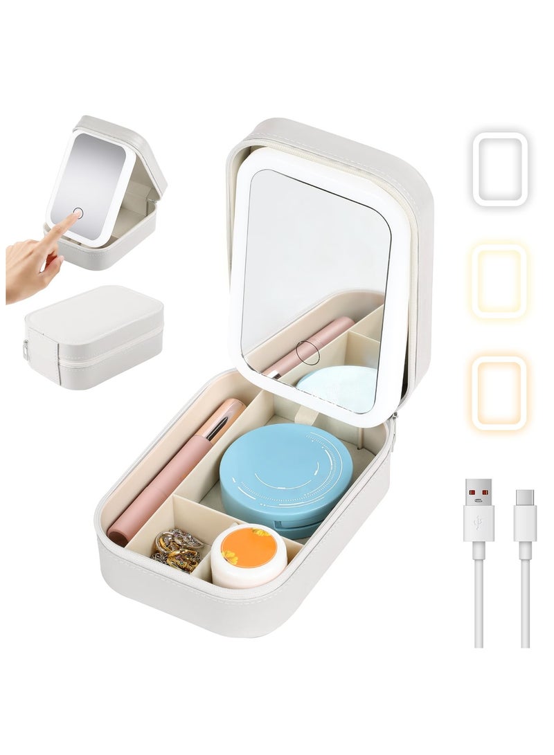 XiuWoo LED Three-Color Adjustable Makeup Mirror, Three Colors Brightness Adjustable Makeup Mirror with Lights, Rechargeable Lighted Makeup Mirror,Organizer Bag Portable Makeup Box - Image 1