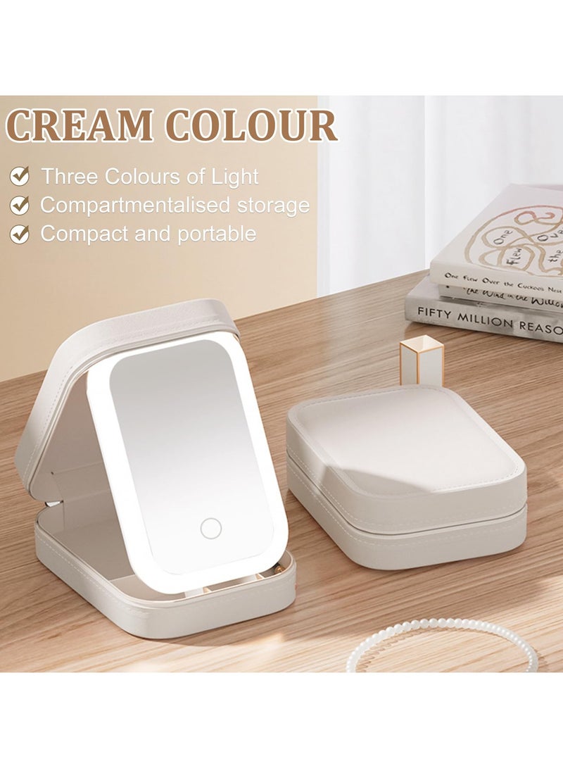 XiuWoo LED Three-Color Adjustable Makeup Mirror, Three Colors Brightness Adjustable Makeup Mirror with Lights, Rechargeable Lighted Makeup Mirror,Organizer Bag Portable Makeup Box - Image 5