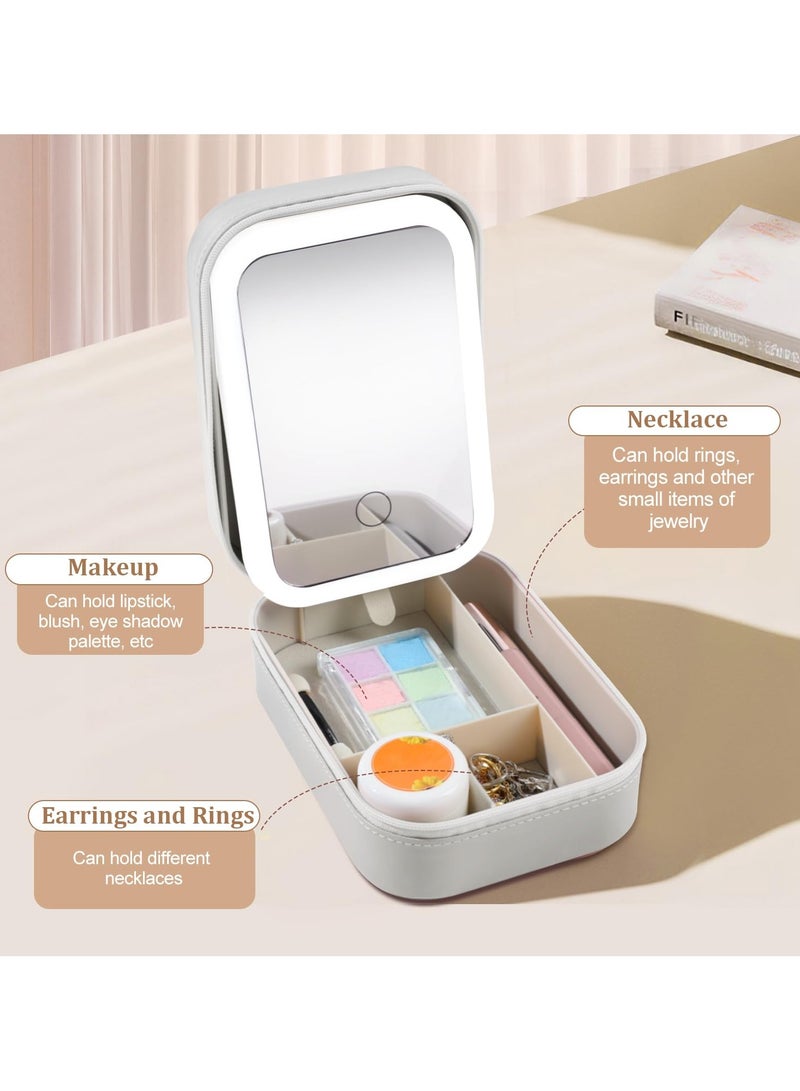 XiuWoo LED Three-Color Adjustable Makeup Mirror, Three Colors Brightness Adjustable Makeup Mirror with Lights, Rechargeable Lighted Makeup Mirror,Organizer Bag Portable Makeup Box - Image 2