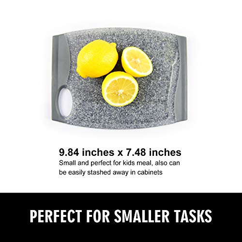 Ginkick Small Plastic Cutting Board, 7.48" Mini Cutting Board for Small Kitchen Task, Non Slip Cutting Board, Unique Design with Multiple Juice Grooves! BPA Free, Dishwasher Safe, Easy Grip Handle (Grey) - Image 2