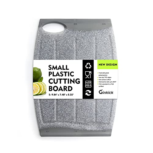 Ginkick Small Plastic Cutting Board, 7.48" Mini Cutting Board for Small Kitchen Task, Non Slip Cutting Board, Unique Design with Multiple Juice Grooves! BPA Free, Dishwasher Safe, Easy Grip Handle (Grey) - Image 1