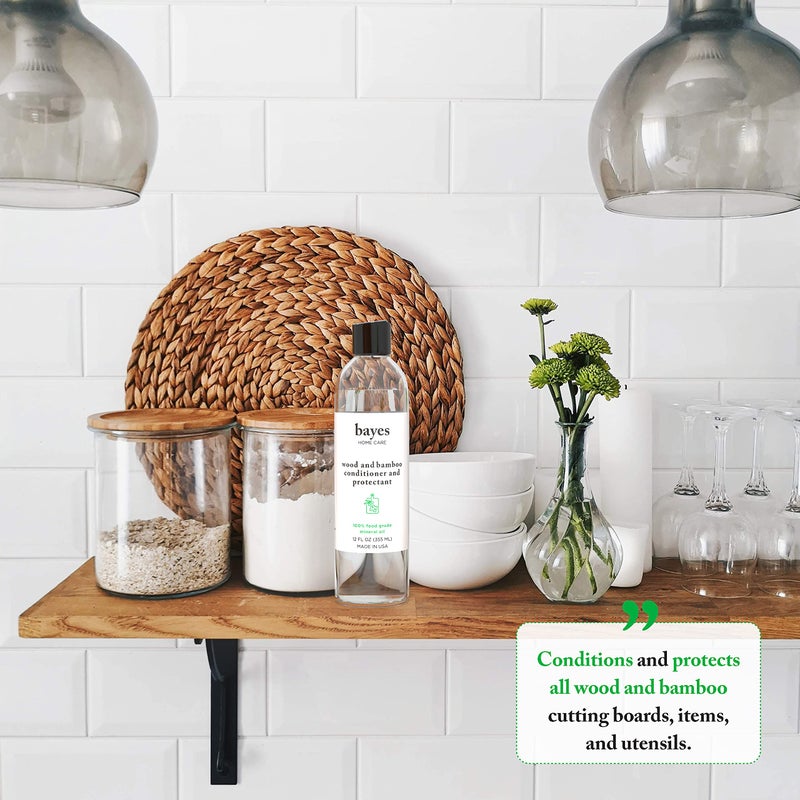Bayes Food Grade Mineral Oil for Cutting Board - Mineral Oil Food Grade for Bamboo, Teak & Wood Conditioner and Protectant - Cutting Board Oil Food Grade Formula - Wood Oil for Cutting Board - 12 oz - Image 3