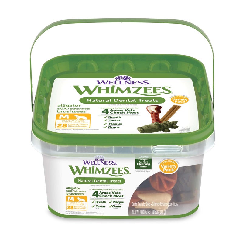 Whimzees Wellness Variety Pack Dog Dental Treats, Natural Chews, Medium Size, (28 Count) - Image 1