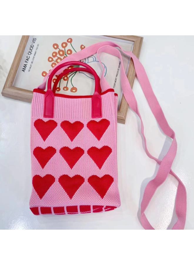 Handbag On Behalf Of Women's Knitted Mobile Phone Bag Internet Celebrity Love Bag Messenger Bag Mini Bag-Color:Hair (handle + Shoulder Strap)  - Image 3