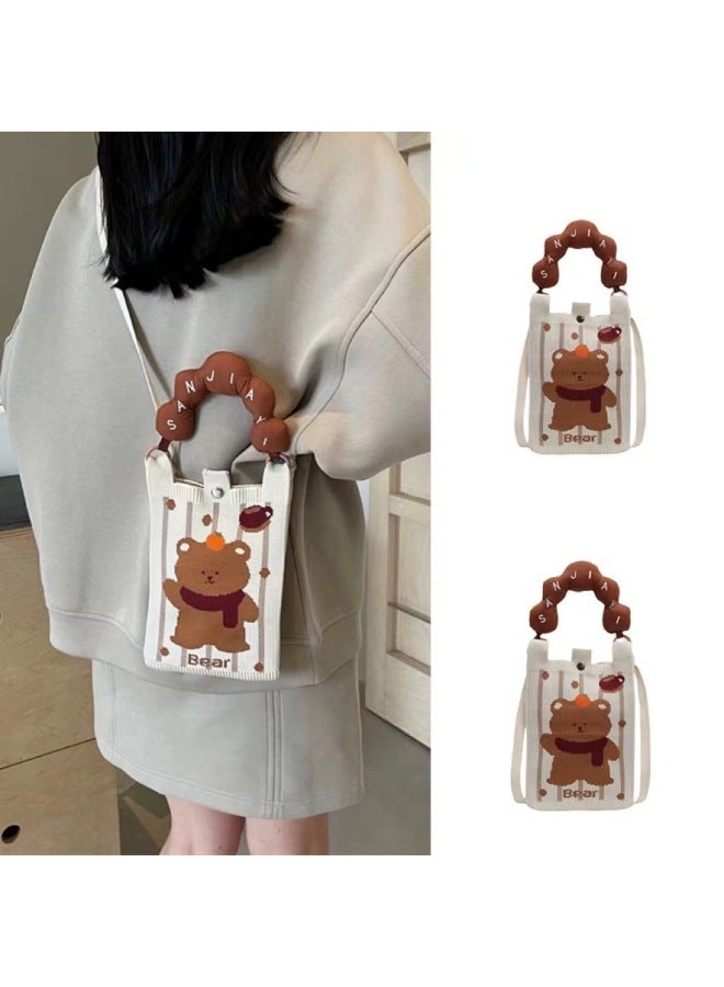 Handbag On Behalf Of Women's Knitted Mobile Phone Bag Internet Celebrity Love Bag Messenger Bag Mini Bag-Color:Hair (handle + Shoulder Strap)  - Image 2