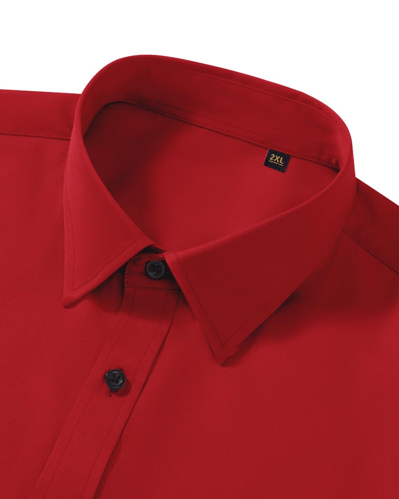 Lusead Mens Red Dress Shirt Homecoming Long Sleeve Stretch Wrinkle Free Formal Christmas Prom Slim Fit Button Up Shirts Men - Image 3