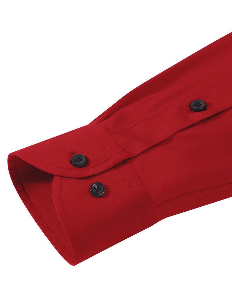 Lusead Mens Red Dress Shirt Homecoming Long Sleeve Stretch Wrinkle Free Formal Christmas Prom Slim Fit Button Up Shirts Men - Image 5