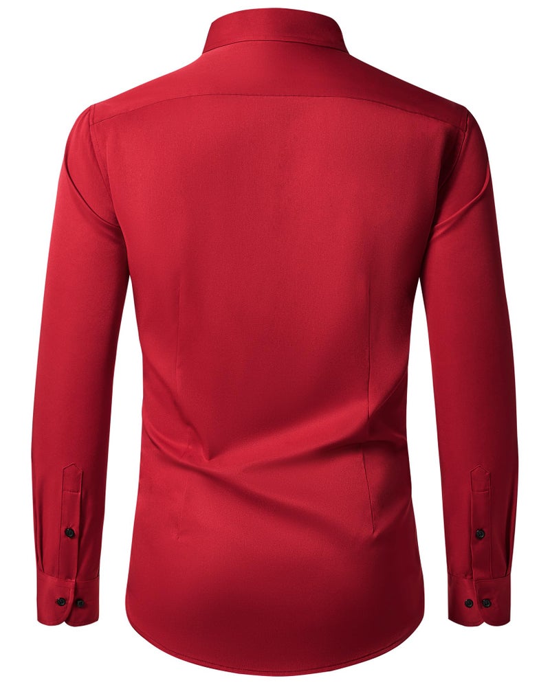 Lusead Mens Red Dress Shirt Homecoming Long Sleeve Stretch Wrinkle Free Formal Christmas Prom Slim Fit Button Up Shirts Men - Image 2