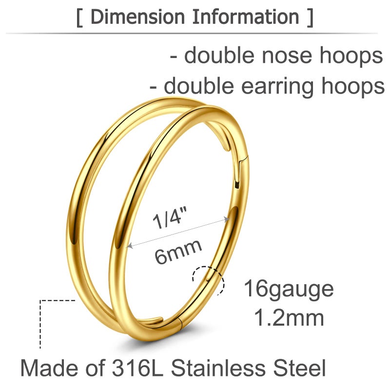 MODRSA Hoop Nose Ring Nose Hoop Double Hoop Nose Ring Gold Nose Ring Hoop Double Hoop Earring Nose Ring Cartilage Hoop earring Cartilage Hoop Helix Hoops 20g 6mm - Image 2