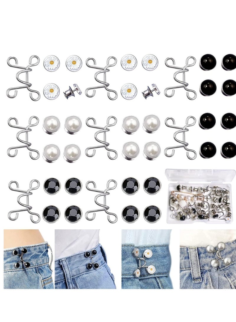 مجموعة موسعة من مشابك الخصر القابلة للتعديل 48 قطعة، 8 مجموعات 4 أنماط من دبابيس أزرار الجينز، مشابك للبنطلونات بدون خياطة، مشد خصر البنطلون للجينز، سهل التركيب، للرجال والنساء - Image 1