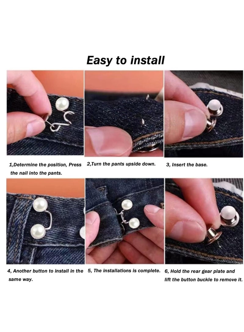 مجموعة موسعة من مشابك الخصر القابلة للتعديل 48 قطعة، 8 مجموعات 4 أنماط من دبابيس أزرار الجينز، مشابك للبنطلونات بدون خياطة، مشد خصر البنطلون للجينز، سهل التركيب، للرجال والنساء - Image 5