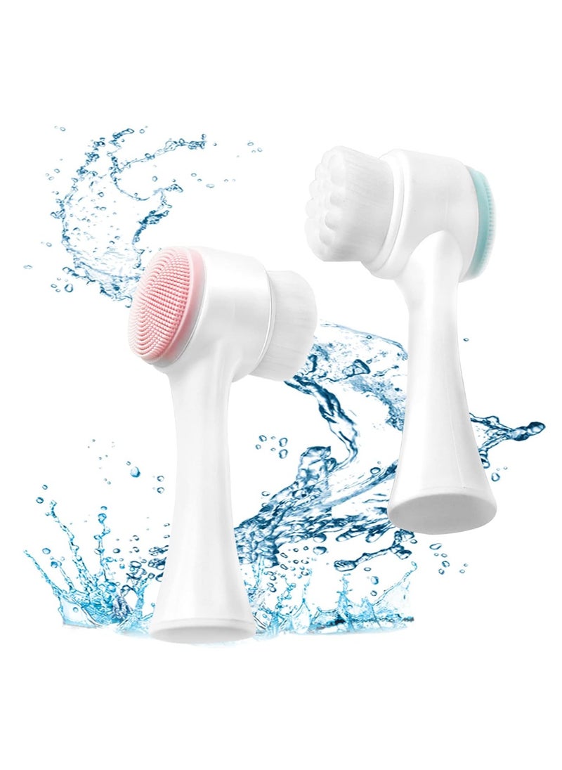 NATURE Ann 2PCS Double-headed Manual Facial Cleansing Brush Set, 2 in 1 Soft Bristle and Silicone Face Cleaning Beauty Brush, for Deep Pore Cleaning, Exfoliating, Removing Blackhead and Massaging（Blue，Pink）  - Image 1