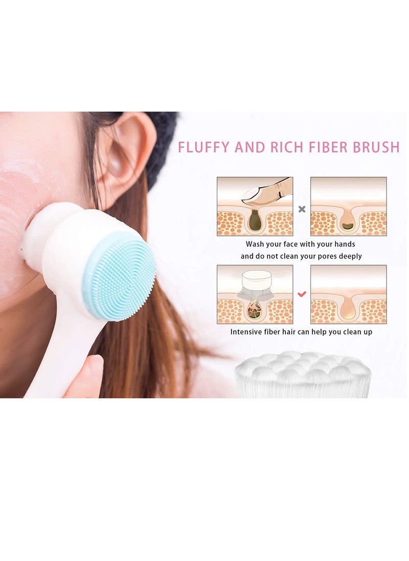 NATURE Ann 2PCS Double-headed Manual Facial Cleansing Brush Set, 2 in 1 Soft Bristle and Silicone Face Cleaning Beauty Brush, for Deep Pore Cleaning, Exfoliating, Removing Blackhead and Massaging（Blue，Pink）  - Image 3