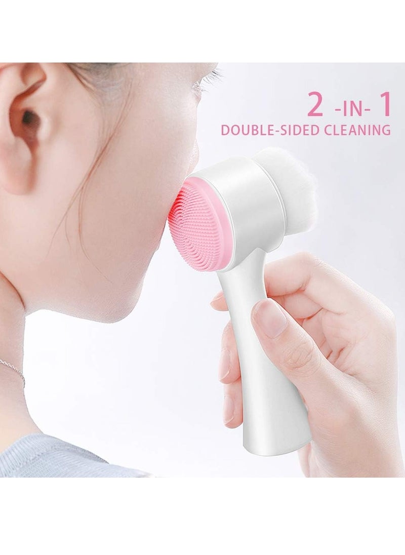 NATURE Ann 2PCS Double-headed Manual Facial Cleansing Brush Set, 2 in 1 Soft Bristle and Silicone Face Cleaning Beauty Brush, for Deep Pore Cleaning, Exfoliating, Removing Blackhead and Massaging（Blue，Pink）  - Image 4