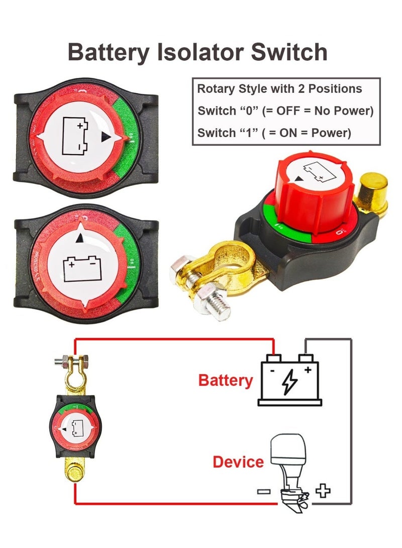 BABONA Negative Battery Quick Disconnect Switch, 12V-48V Heavy-Duty Top Post Battery Terminal Isolator, 300A High-Current On/Off Master Cut-Off Switch for Car, RV, ATV, Boat, Marine and Trailer - Image 3