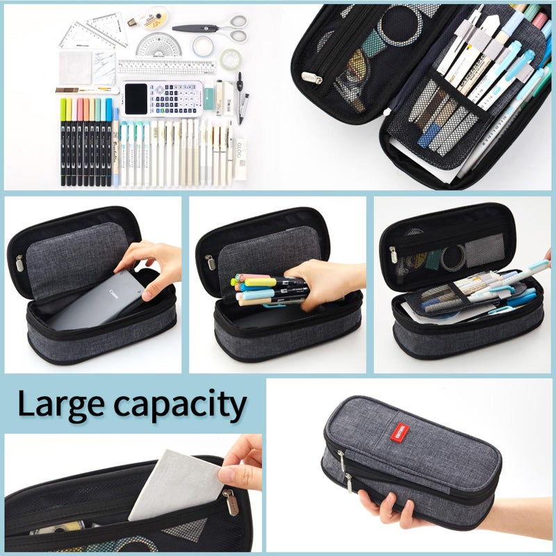EASTHILL Big Capacity Pencil Pen Case Office College School Large Storage High Capacity Bag Pouch Holder Box Organizer (Deep Gray) - Image 3