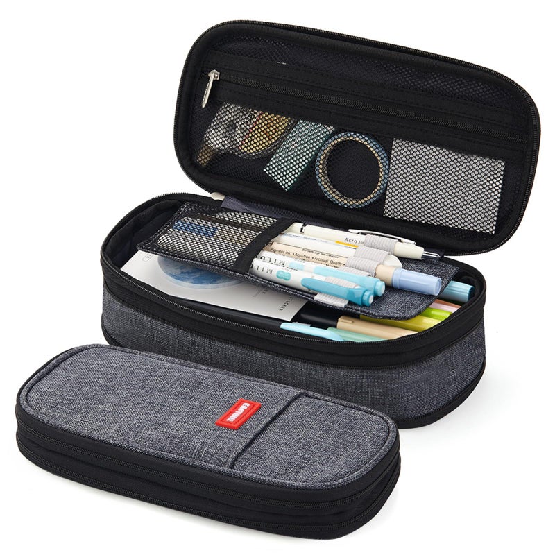 EASTHILL Big Capacity Pencil Pen Case Office College School Large Storage High Capacity Bag Pouch Holder Box Organizer (Deep Gray) - Image 1