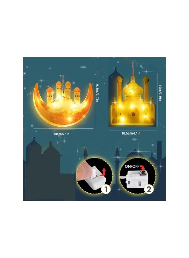 The Bros Ramadan & Christmas String Lights, 2 Pack (Moon Castle, White Castle), LED, Indoor & Outdoor, Battery Powered, Adjustable Modes - Image 5