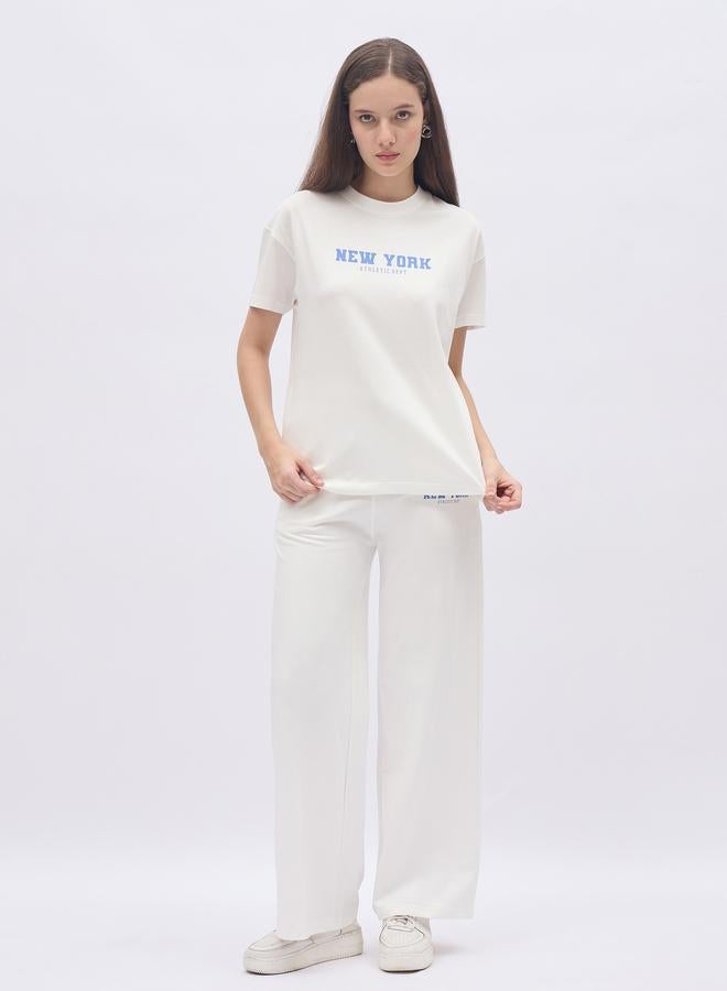 Styli Off White Slogan Print Boxy T-Shirt and Wide Leg Joggers Co-Ords - Image 2