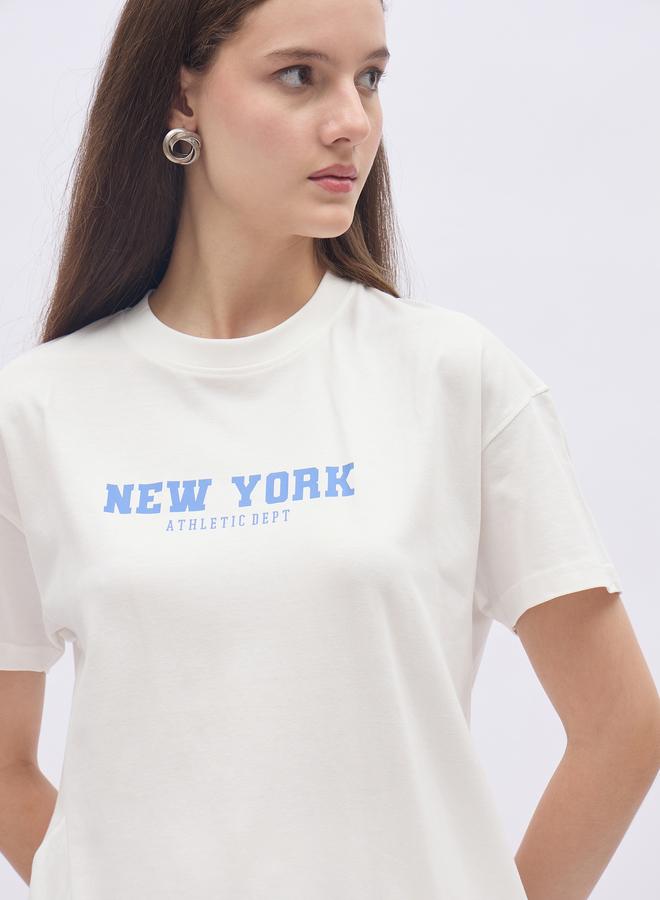 Styli Off White Slogan Print Boxy T-Shirt and Wide Leg Joggers Co-Ords - Image 4