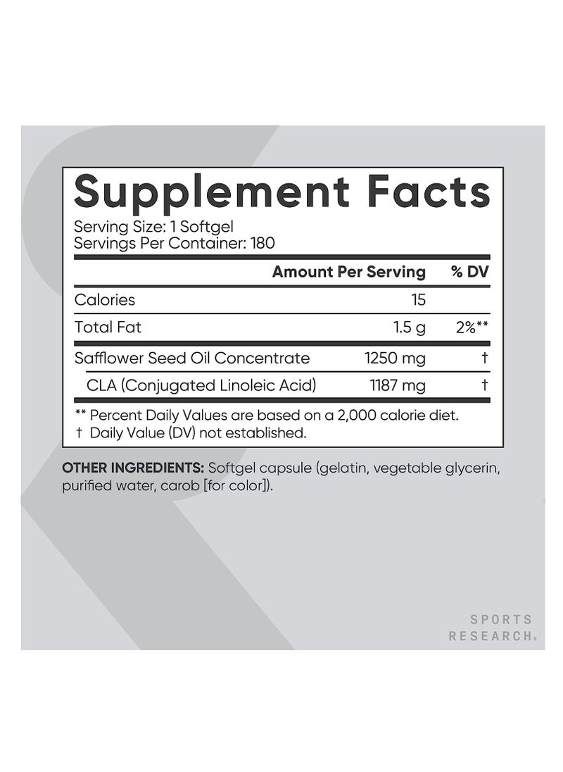 SPORTS RESEARCH - Sports Research  CLA 1250 mg 180 Softgels  Supplement for Men and Women - Image 1