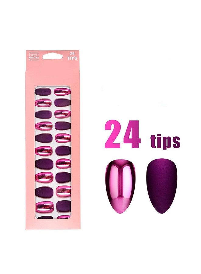 رابيدز فلو مجموعة 24 قطعة من الأظافر الصناعية الفرنسية الطويلة وصلات أظافر كاملة مع غراء مرفق بالأظافر (12 مطفي + 12 لامع) (وردي أرجواني) - Image 2