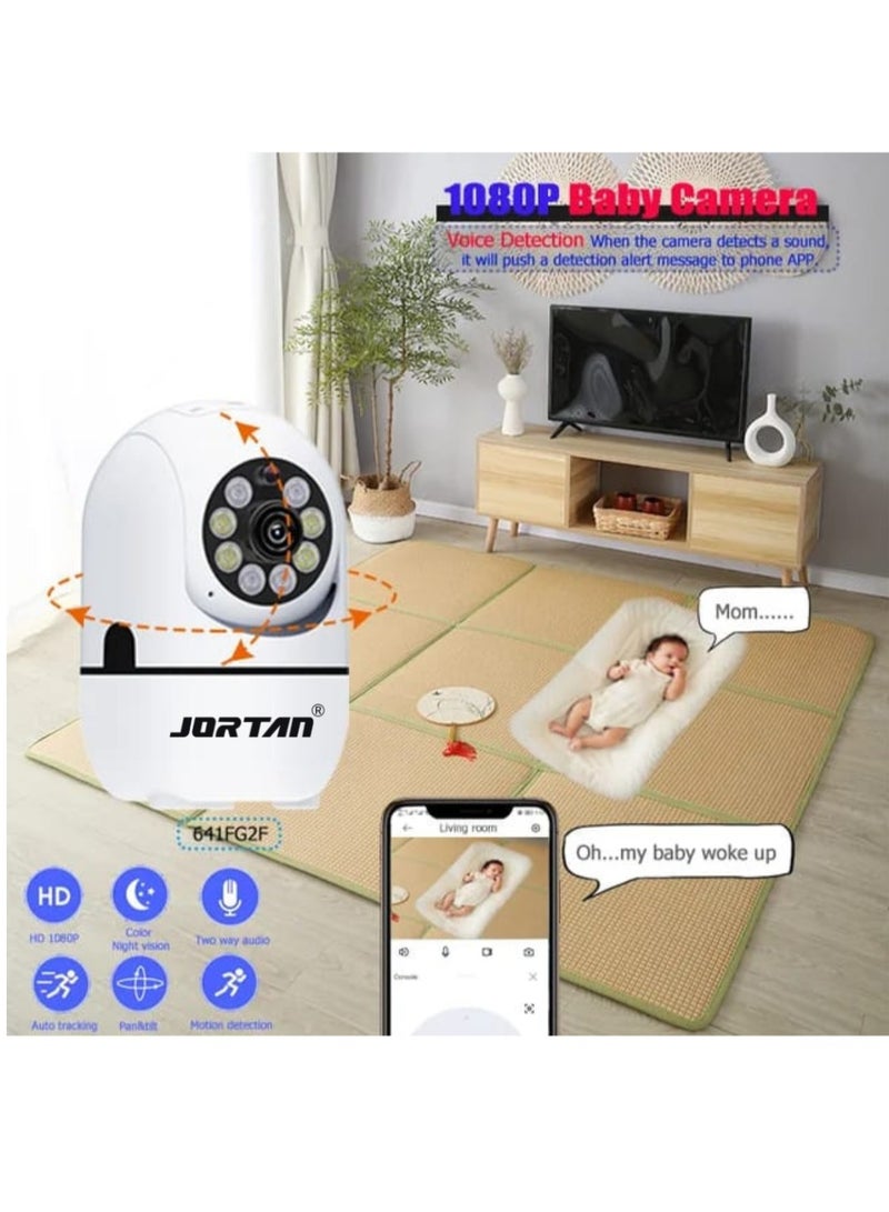 جورتان كاميرا JORTAN 1080P للأطفال، مراقبة الأطفال، IP44، التحدث في اتجاهين، كشف الحركة، تتبع الحركة، رؤية ليلية ملونة، تحكم 360 درجة / 90 درجة PTZ، كاميرا أمان داخلية.، كاميرا أطفال - Image 3