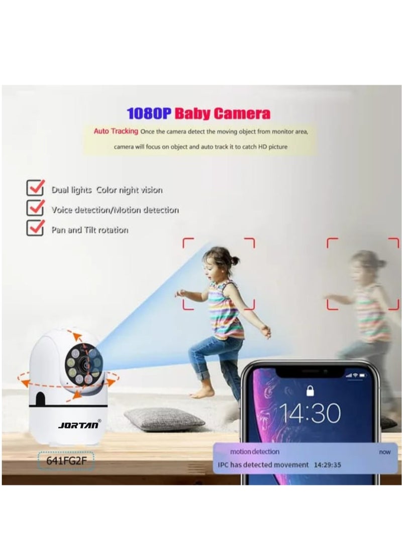 جورتان كاميرا JORTAN 1080P للأطفال، مراقبة الأطفال، IP44، التحدث في اتجاهين، كشف الحركة، تتبع الحركة، رؤية ليلية ملونة، تحكم 360 درجة / 90 درجة PTZ، كاميرا أمان داخلية.، كاميرا أطفال - Image 5