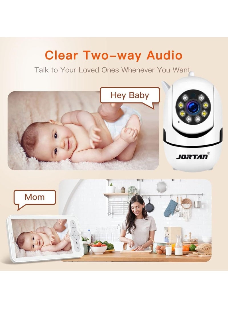 جورتان كاميرا JORTAN 1080P للأطفال، مراقبة الأطفال، IP44، التحدث في اتجاهين، كشف الحركة، تتبع الحركة، رؤية ليلية ملونة، تحكم 360 درجة / 90 درجة PTZ، كاميرا أمان داخلية.، كاميرا أطفال - Image 2