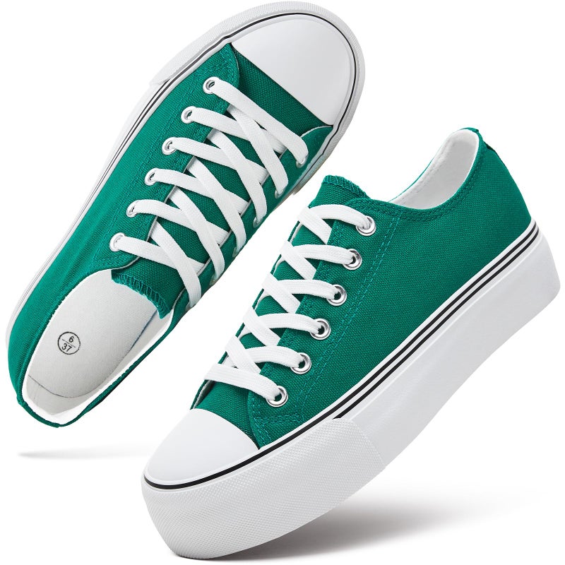 hash bubbie Platform Sneakers for Women White Platform Shoes Low Top Tennis Shoes Non Slip Black Fashion Canvas Sneakers(Dark Green.US9) - Image 1