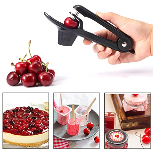 KABUDA 2 Packs Cherry Pitter Tools, Cherry Seed Core Remover Olives Pitter Tool, Stainless Steel Cherries Corer with Space-Saving Lock Design (Black & Green) - Image 2