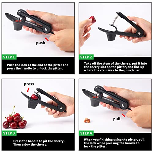 KABUDA 2 Packs Cherry Pitter Tools, Cherry Seed Core Remover Olives Pitter Tool, Stainless Steel Cherries Corer with Space-Saving Lock Design (Black & Green) - Image 4