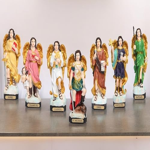 KariGhar Polyresin Seven Archangels Idol Statues Angel Figures Chakra Angels - Reiki Healing Multi Color Small (Set of 7) 4Inch (A0102 (Multicolour)) - Image 1