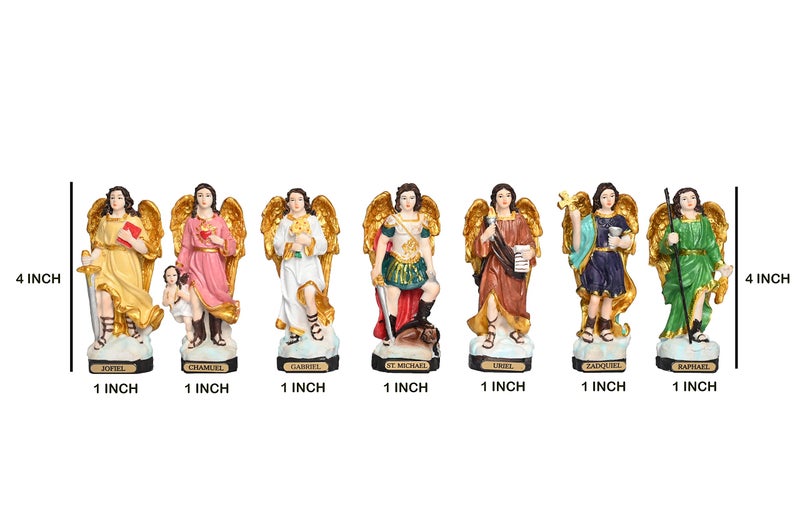 KariGhar Polyresin Seven Archangels Idol Statues Angel Figures Chakra Angels - Reiki Healing Multi Color Small (Set of 7) 4Inch (A0102 (Multicolour)) - Image 2