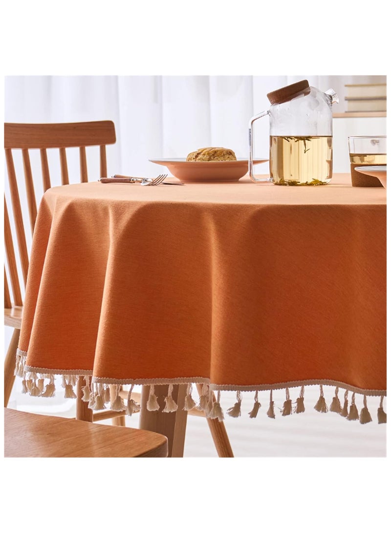 Anna 90*90cm Easy-Clean Waterproof Oil-Resistant Faux Linen Fringe Tablecloth - Image 2