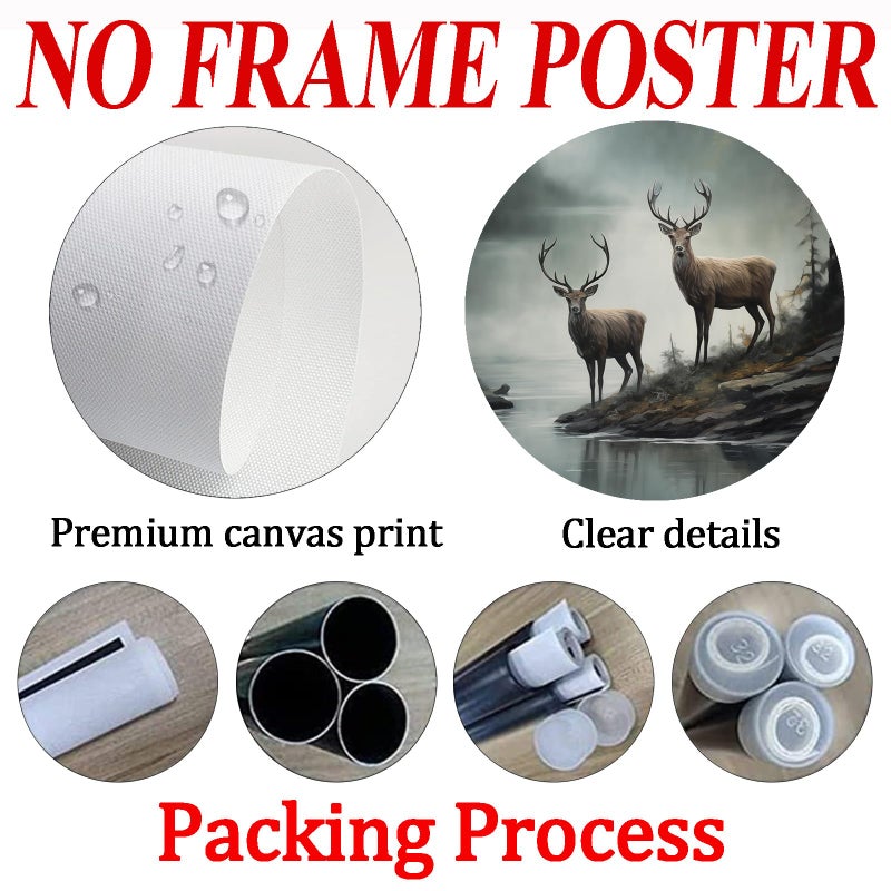 Wallvelart Vintage Deer Wall Art Misty Picture Forest Animal Canvas Mountain Lake Print Wildlife Artwork Mountain Poster Forest Landscape Picture 16x24in No Frame - Image 4