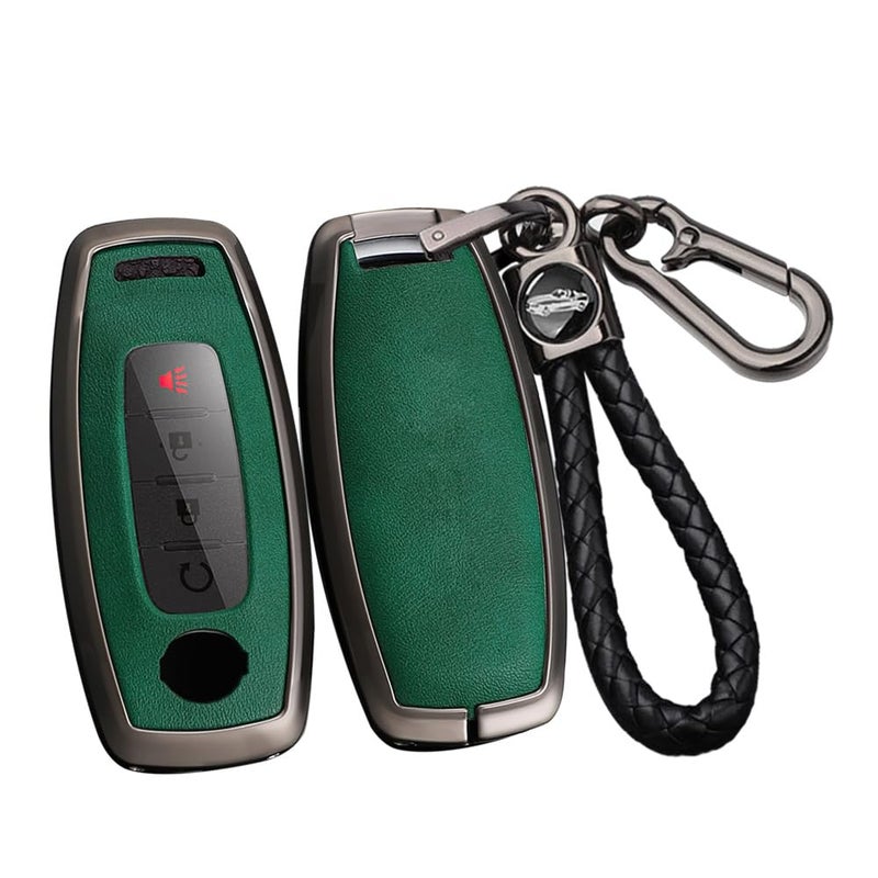 SANRILY PU Leather 345 Button Key Fob Cover Fit for Nissan Rogue 2024 2023 Pathfinder Xtrail Ariya 8 Gen th New Teana Keyless with Keychain Blackgreen