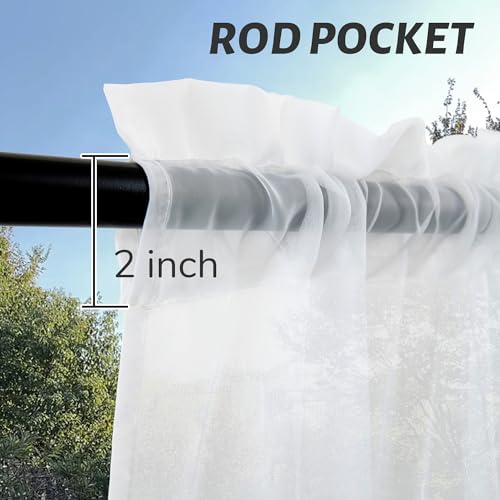 Awnmeow Outdoor Sheer Curtains for Patio Waterproof, 2 Panels Rod Pocket Indoor/Outdoor Voile White Sheer Curtain for Pergola, Porch, Cabana and Gazebo，52 x 84 Inch - Image 3