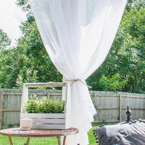 Awnmeow Outdoor Sheer Curtains for Patio Waterproof, 2 Panels Rod Pocket Indoor/Outdoor Voile White Sheer Curtain for Pergola, Porch, Cabana and Gazebo，52 x 84 Inch - Image 4