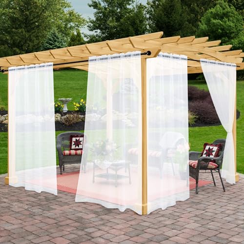 Awnmeow Outdoor Sheer Curtains for Patio Waterproof, 2 Panels Rod Pocket Indoor/Outdoor Voile White Sheer Curtain for Pergola, Porch, Cabana and Gazebo，52 x 84 Inch - Image 1