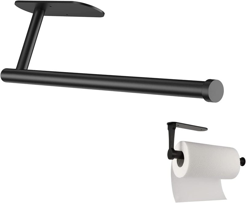 SHOWAY Paper Towel Holder, Paper Towel Holder Under Cabinet Bulk Self Adhesive, Stainless Steel Paper Towel Holder Sturdy and Durable Black, White, PAPERHD01-B - Image 1