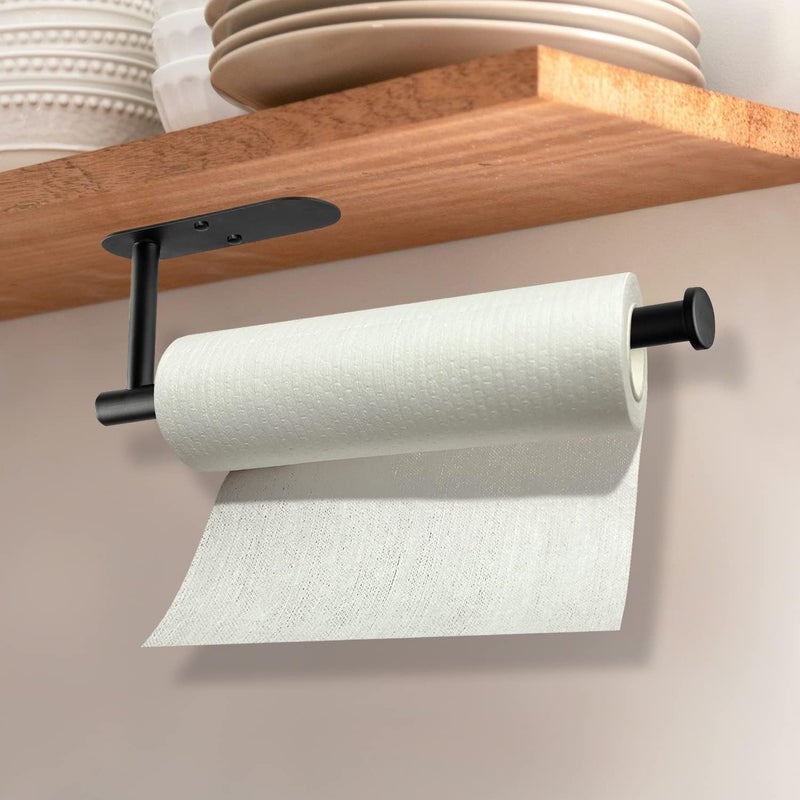 SHOWAY Paper Towel Holder, Paper Towel Holder Under Cabinet Bulk Self Adhesive, Stainless Steel Paper Towel Holder Sturdy and Durable Black, White, PAPERHD01-B - Image 3