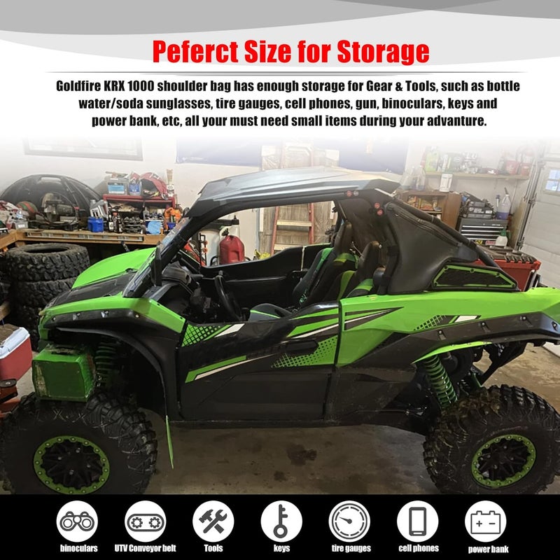 Goldfire Teryx KRX Side Cage Storage Bag with Green Piping for Kawasaki Teryx KRX 1000 (2020+) - Image 2