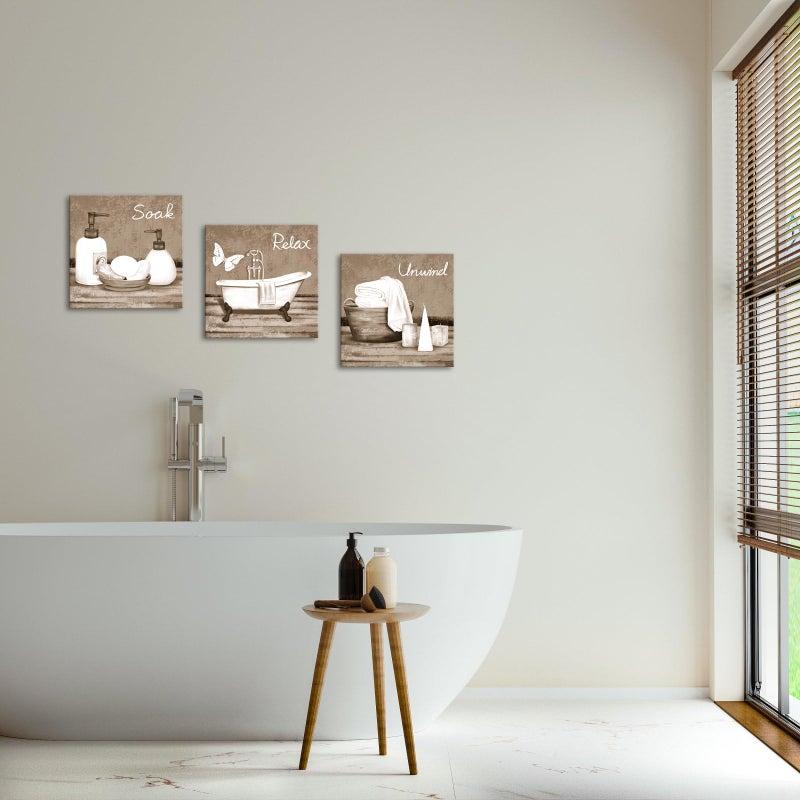 RnnJoile Beige Bathroom Pictures Wall Art Bathtub Spa Painting Prints Decorative Relax Soak Unwind Artwork for Bathroom Framed - Image 3