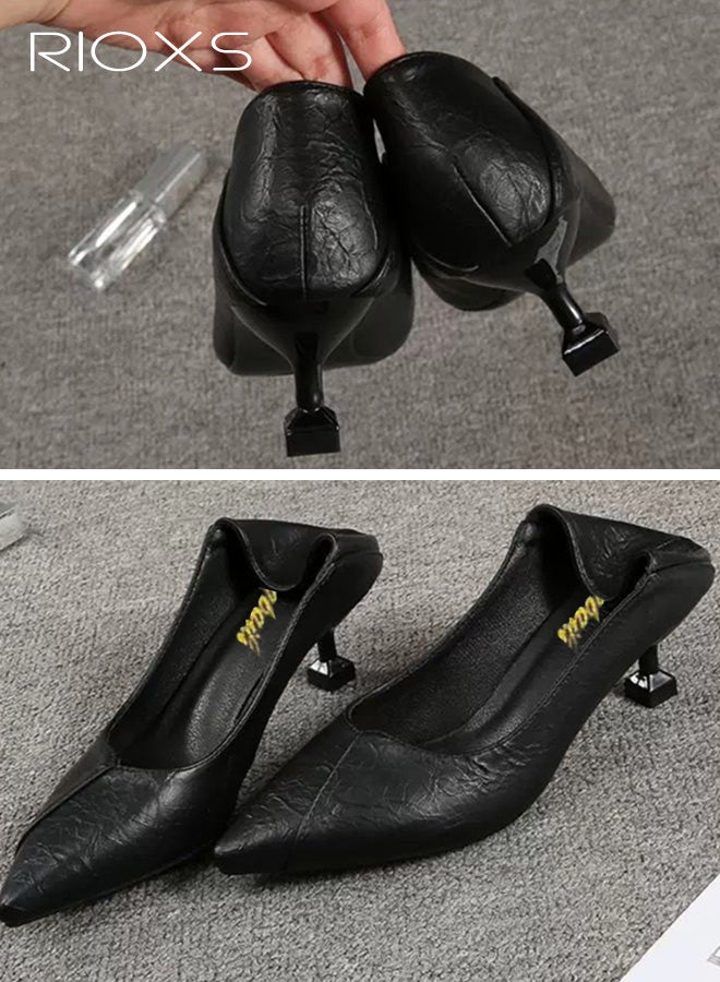 RIOXS Women's Pointed Toe Low Stiletto Heel Pumps, Comfortable Soft PU Leather  Slip-on Dress Shoes, 5cm Stiletto Office Wedding Pumps for Travel Dating Business - Image 3