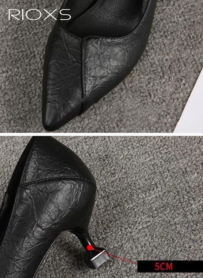 RIOXS Women's Pointed Toe Low Stiletto Heel Pumps, Comfortable Soft PU Leather  Slip-on Dress Shoes, 5cm Stiletto Office Wedding Pumps for Travel Dating Business - Image 5