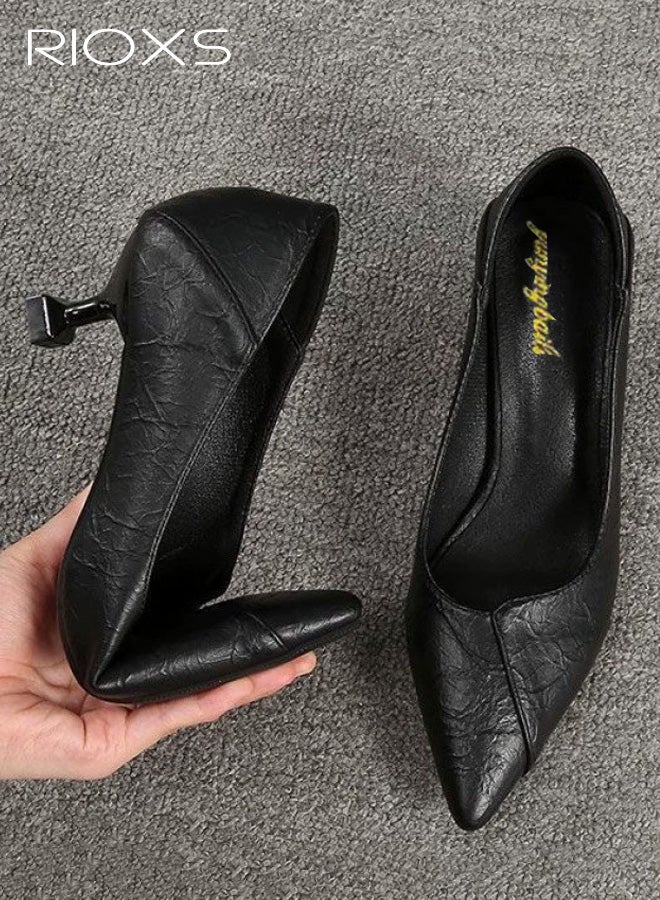RIOXS Women's Pointed Toe Low Stiletto Heel Pumps, Comfortable Soft PU Leather  Slip-on Dress Shoes, 5cm Stiletto Office Wedding Pumps for Travel Dating Business - Image 2