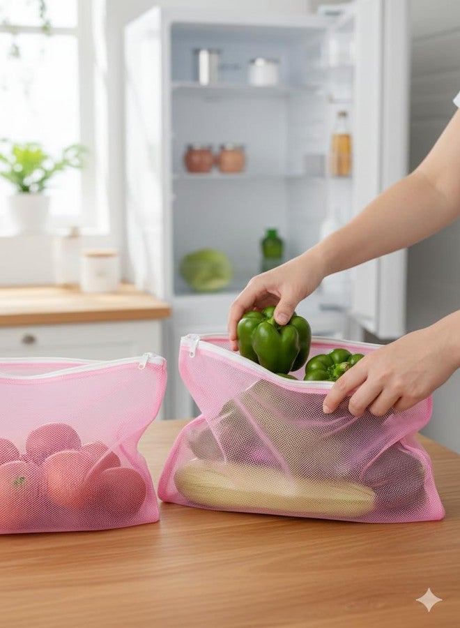 Kitchwish Double Layer Premium Mesh Bags for Fridge Storage - Set of 12 Reusable Eco-Friendly Vegetable and Fruit Organizer with Durable Zipper - Image 5