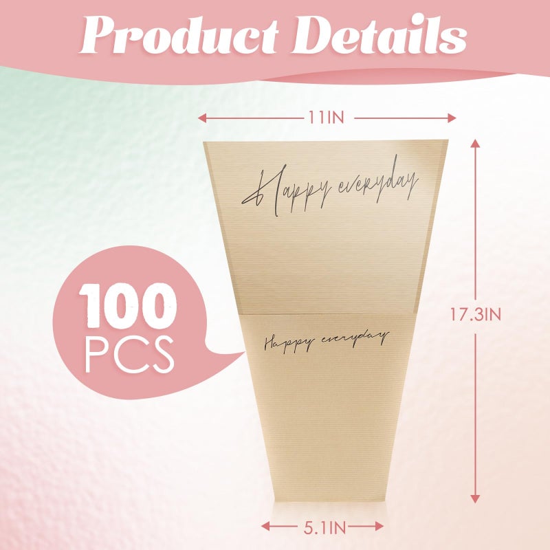 Flower Wrapping Bags: 100 Pcs Khaki Dual-Material Design - Clear OPP Front Sturdy Kraft Back Floral Sleeves for Wedding, Birthday, Floral Shop And Home Floral Arrangements - Image 2