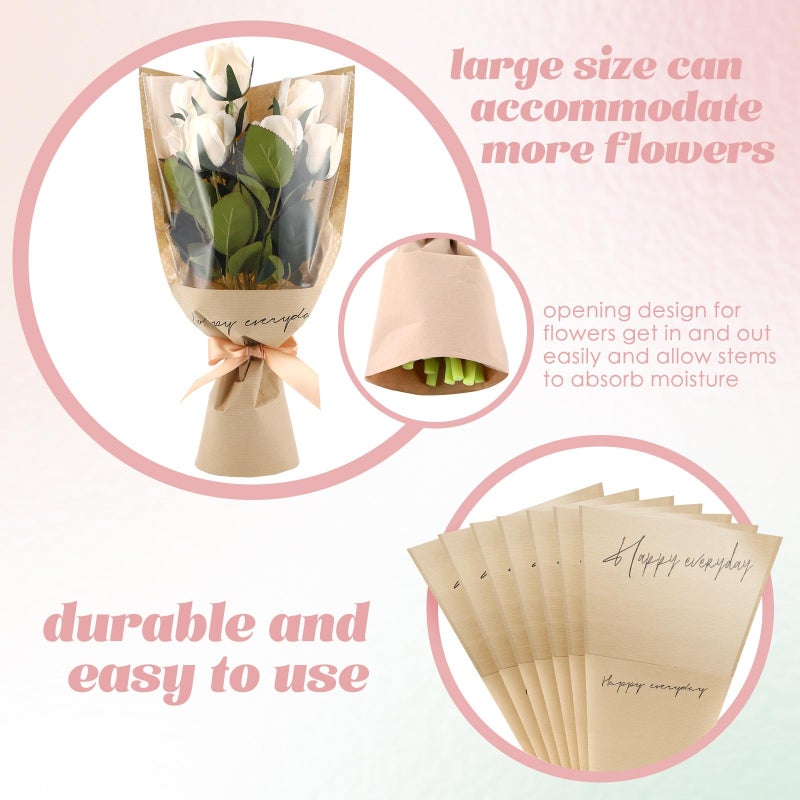 Flower Wrapping Bags: 100 Pcs Khaki Dual-Material Design - Clear OPP Front Sturdy Kraft Back Floral Sleeves for Wedding, Birthday, Floral Shop And Home Floral Arrangements - Image 3